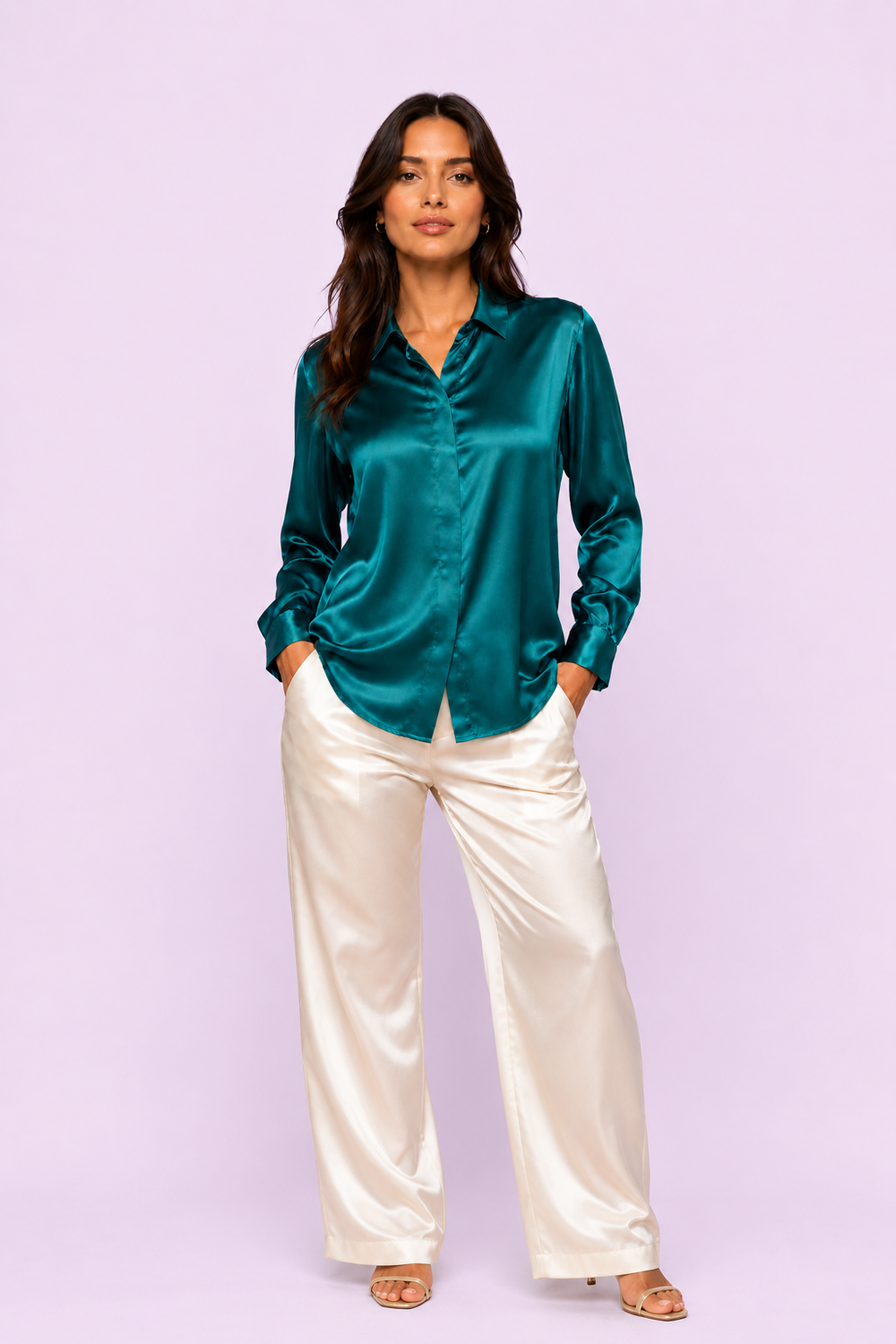 Chemise Max — 100 % soie de mûrier - Bleu pétrole