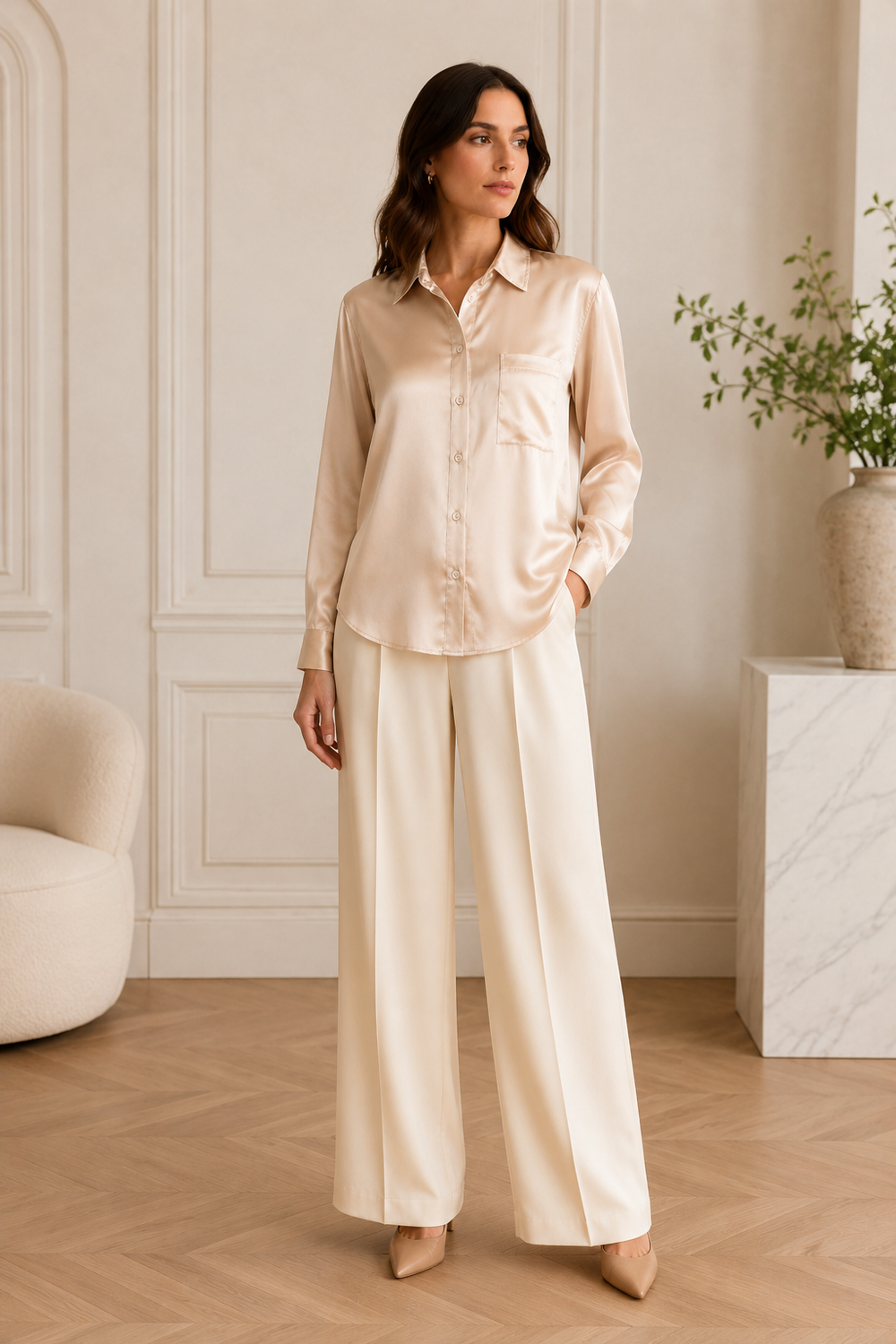 Chemise Maëlys – 100 % soie de mûrier – Caramel