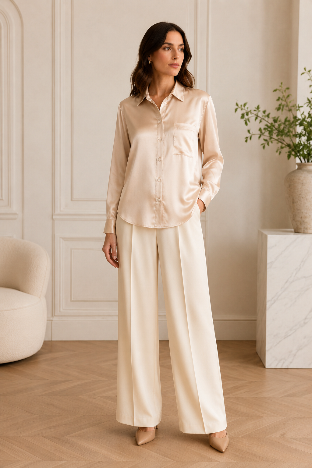 Chemise Maëlys – 100 % soie de mûrier – Caramel