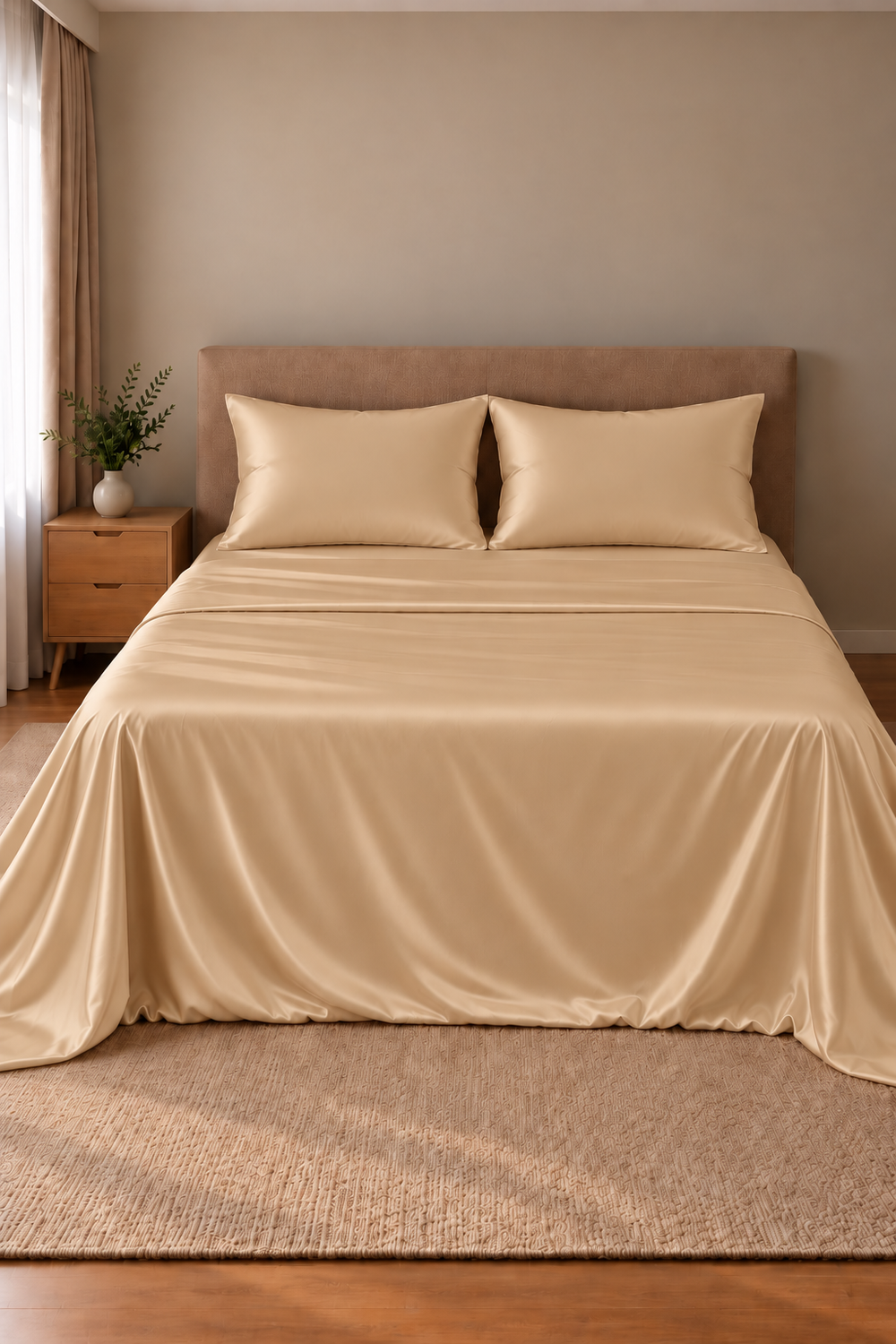 Parure de lit Olyssia – 100 % soie de mûrier – Champagne