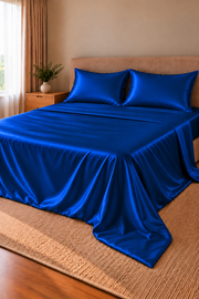 Parure de lit Olyssia – 100 % soie de mûrier – Bleu foncé