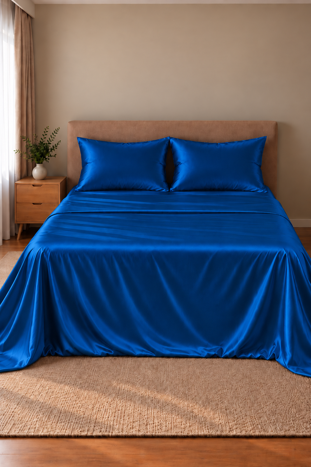 Parure de lit Olyssia – 100 % soie de mûrier – Bleu foncé