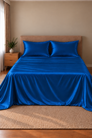 Parure de lit Olyssia – 100 % soie de mûrier – Bleu foncé