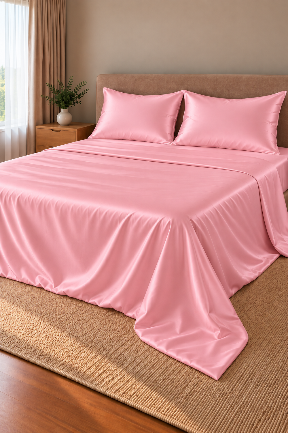 Parure de lit Olyssia – 100 % soie de mûrier – Rose