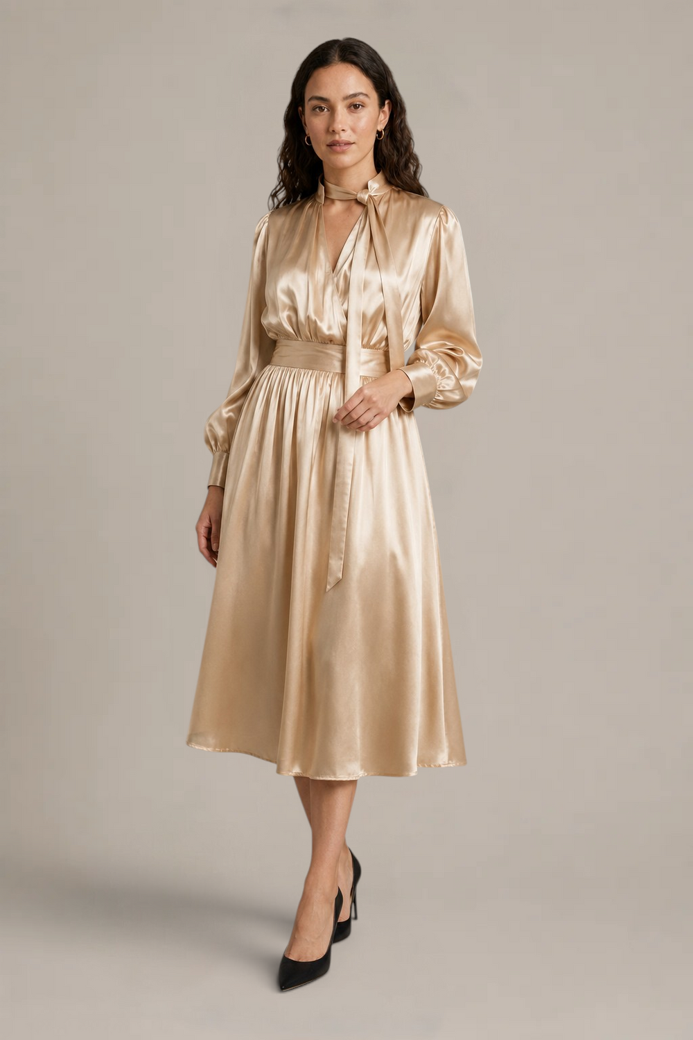 Robe Aurélia – 100 % soie de mûrier – Champagne