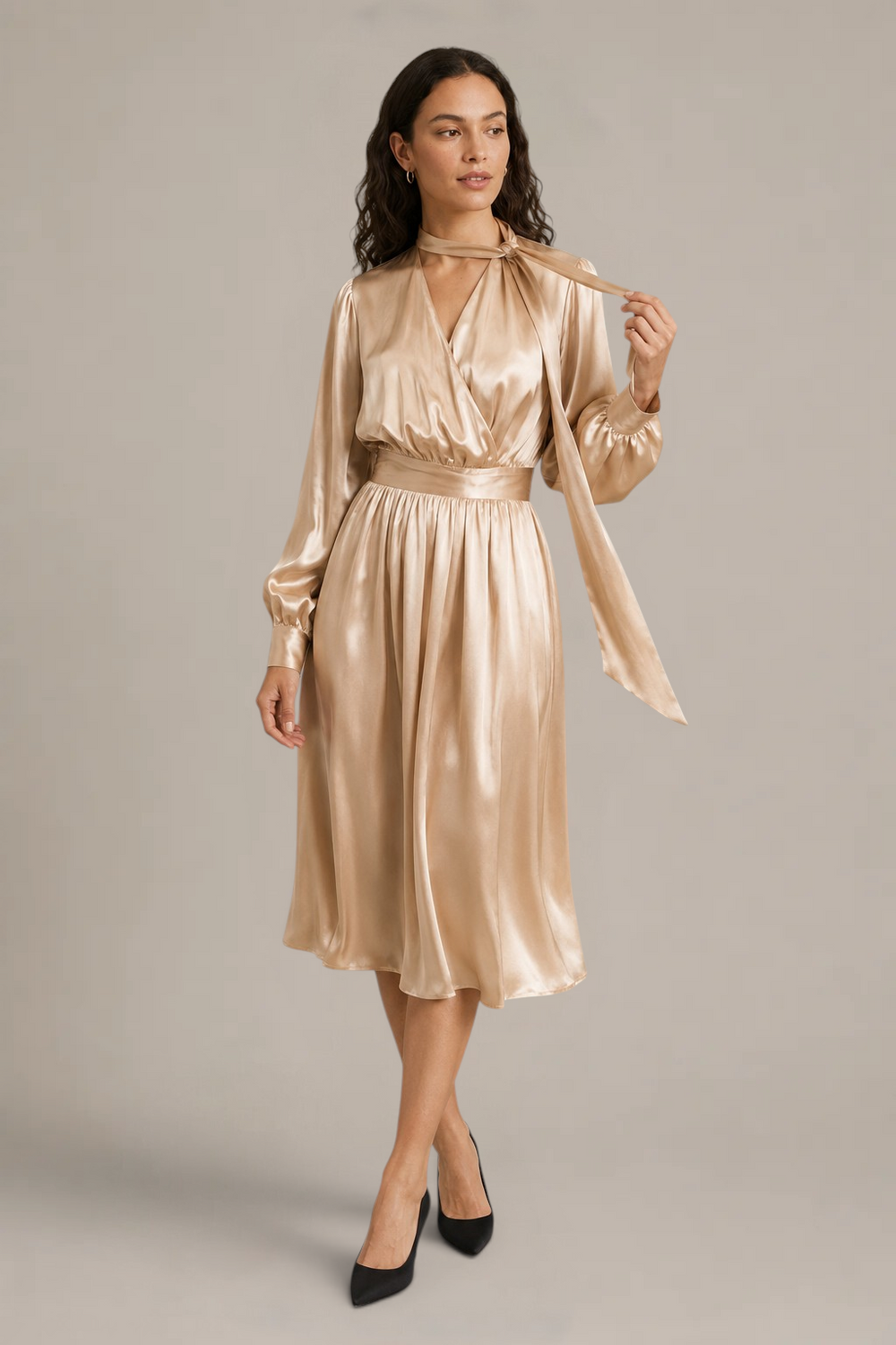 Robe Aurélia – 100 % soie de mûrier – Champagne