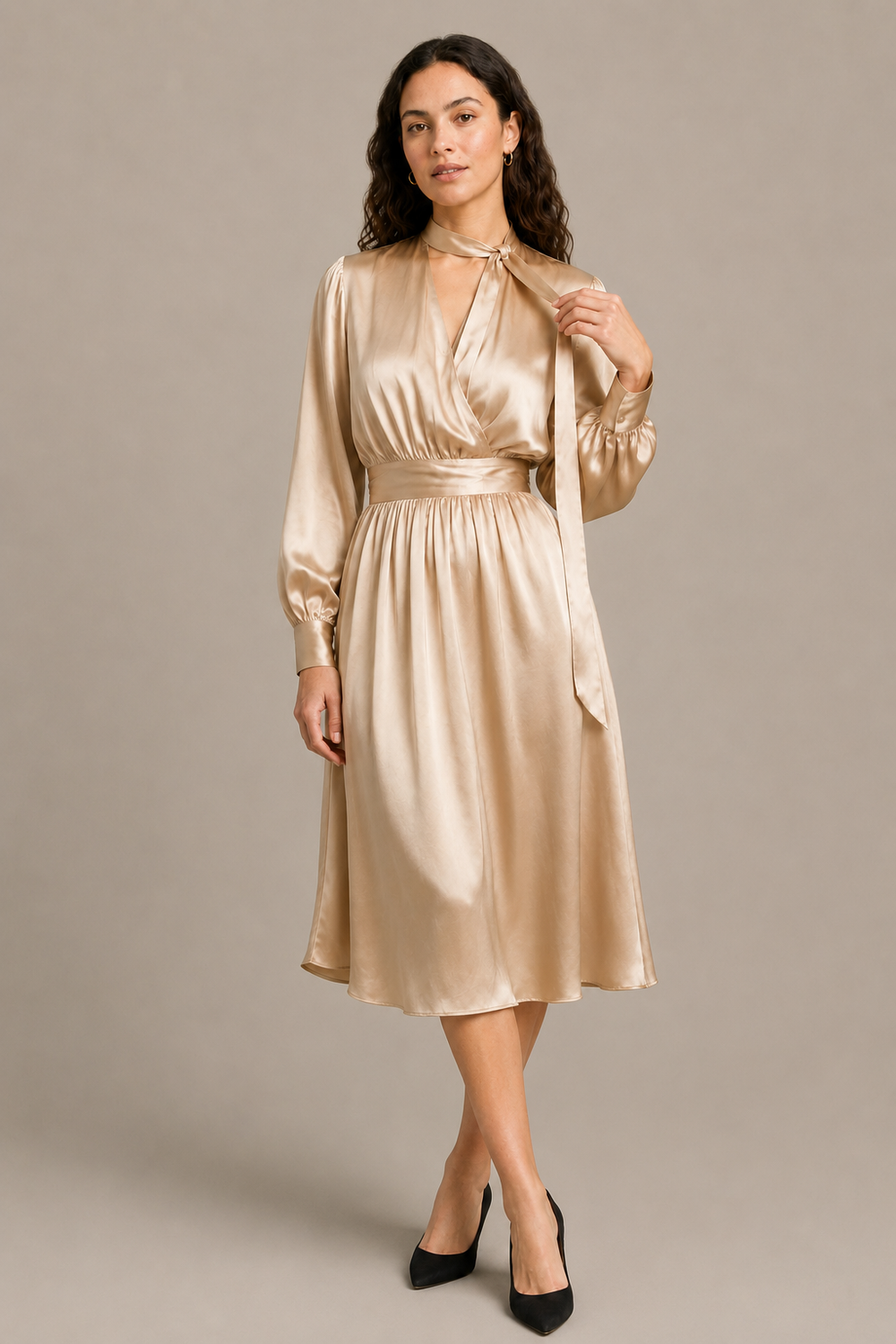 Robe Aurélia – 100 % soie de mûrier – Champagne