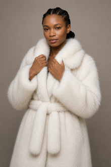 Manteau Élodie en fourrure ivoire – Coupe longue structurée