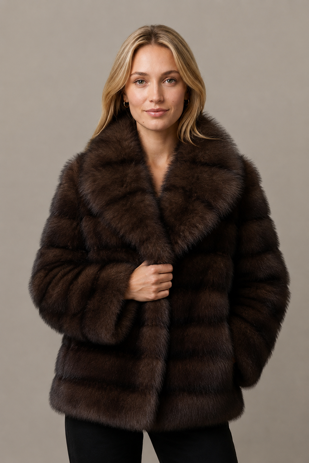 Manteau Maëva en fourrure brune – Coupe courte