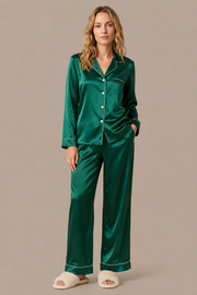 Pyjama Éliana – 100 % soie de mûrier – Vert