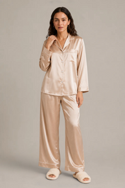 Pyjama Éliana – 100 % soie de mûrier – Champagne
