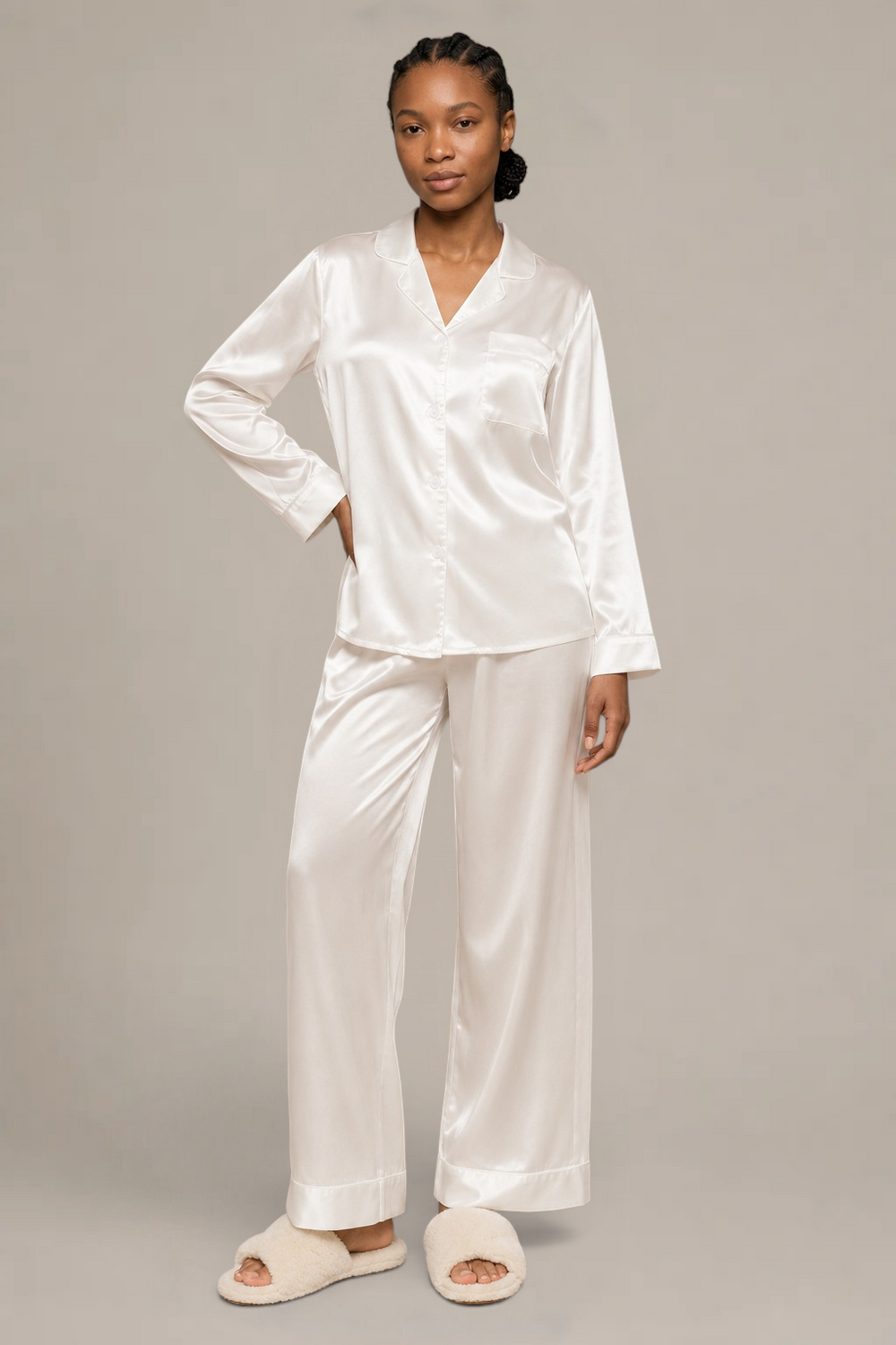 Pyjama Éliana – 100 % soie de mûrier – Ivoire