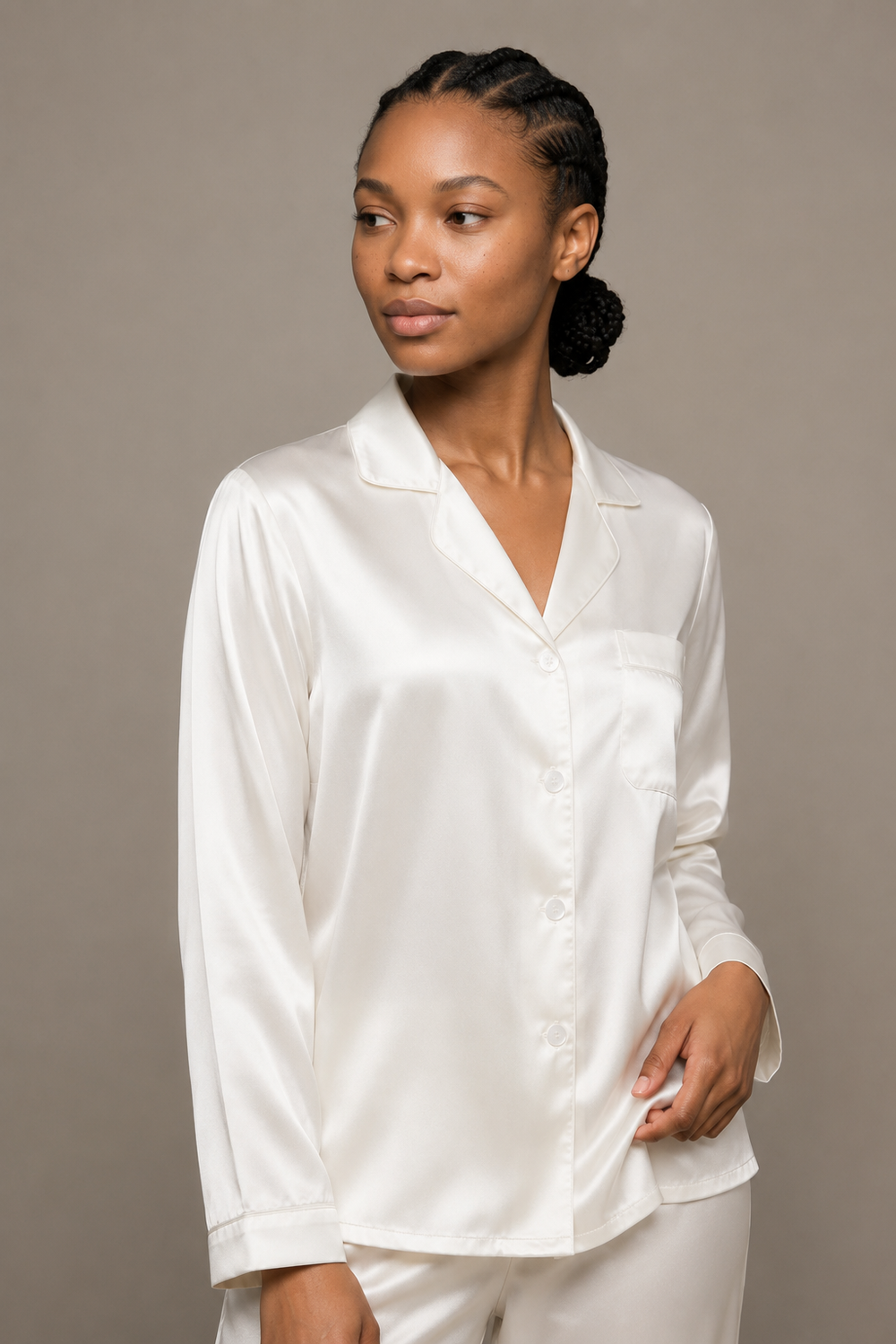 Pyjama Éliana – 100 % soie de mûrier – Ivoire