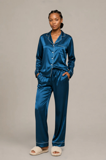 Pyjama Éliana – 100 % soie de mûrier – Bleu