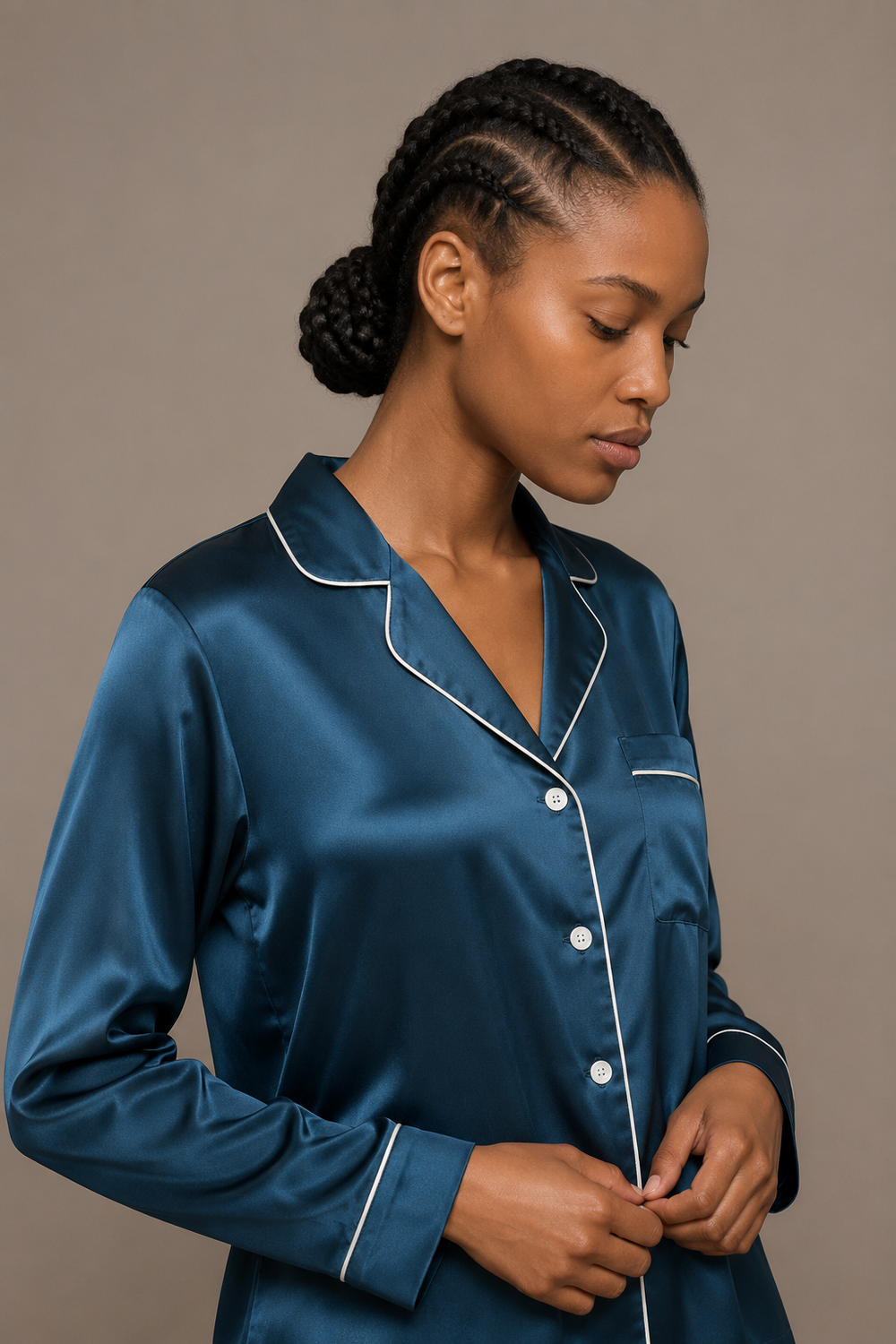 Pyjama Éliana – 100 % soie de mûrier – Bleu