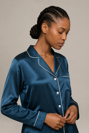 Pyjama Éliana – 100 % soie de mûrier – Bleu