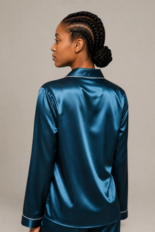 Pyjama Éliana – 100 % soie de mûrier – Bleu