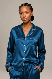 Pyjama Éliana – 100 % soie de mûrier – Bleu