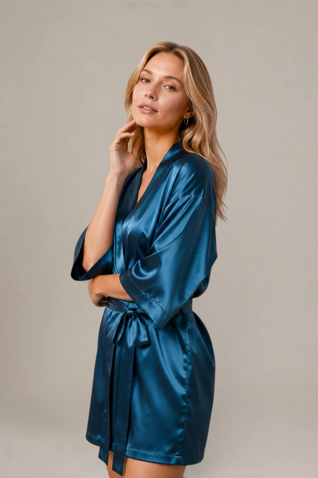 Kimono Lyséa – 100 % soie de mûrier – Bleu
