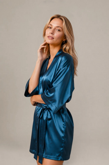 Kimono Lyséa – 100 % soie de mûrier – Bleu