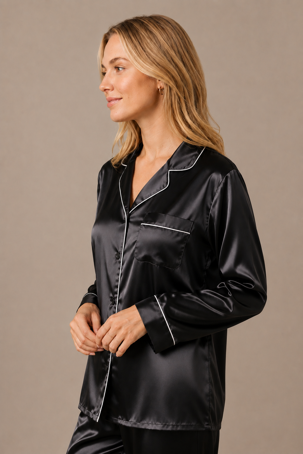 Pyjama Éliana – 100 % soie de mûrier – Noir