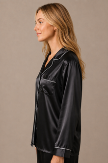 Pyjama Éliana – 100 % soie de mûrier – Noir