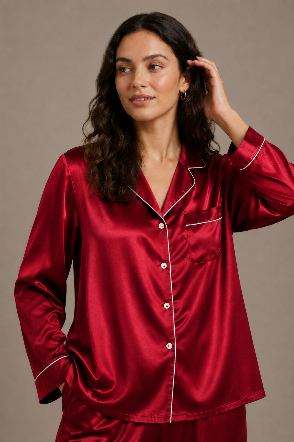 Pyjama Éliana – 100 % soie de mûrier – Prune