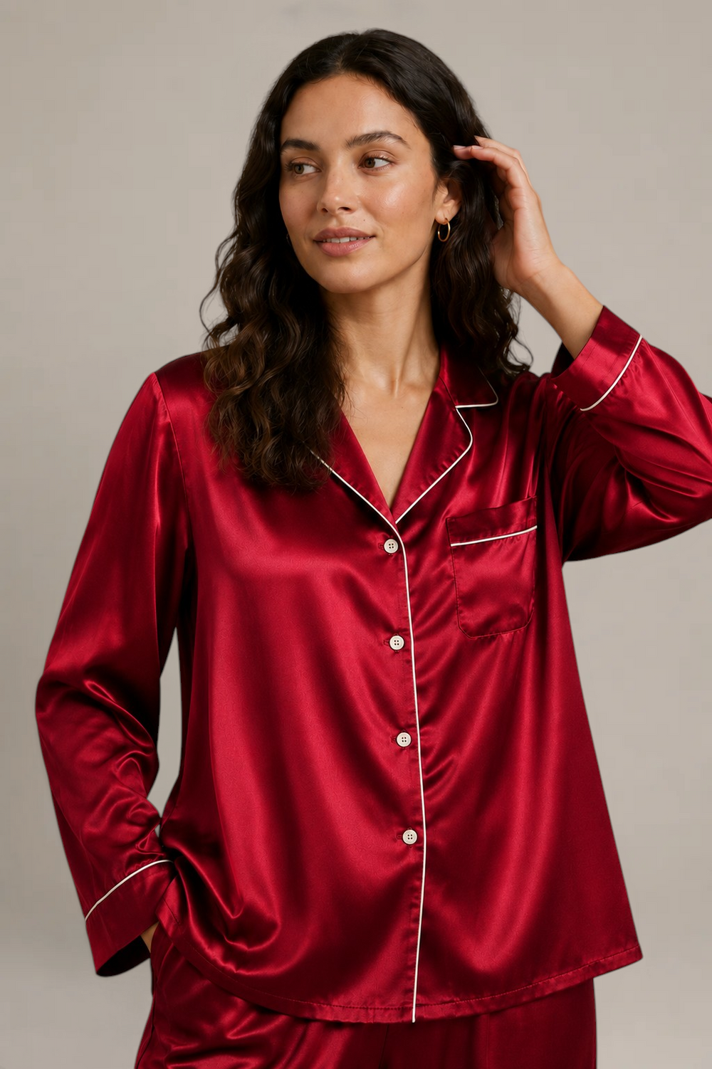 Pyjama Éliana – 100 % soie de mûrier – Prune