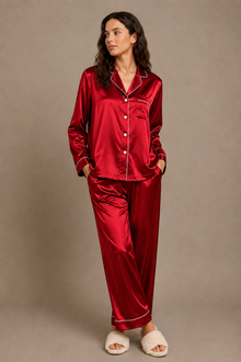 Pyjama Éliana – 100 % soie de mûrier – Prune
