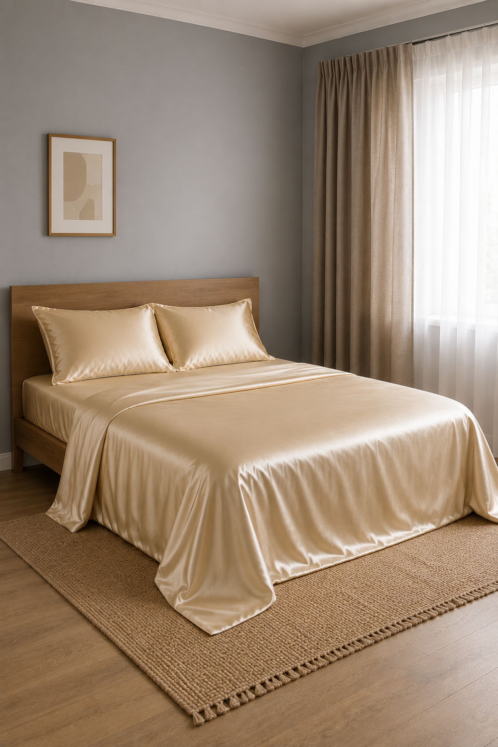 Parure de lit Olyssia – 100 % soie de mûrier – Champagne