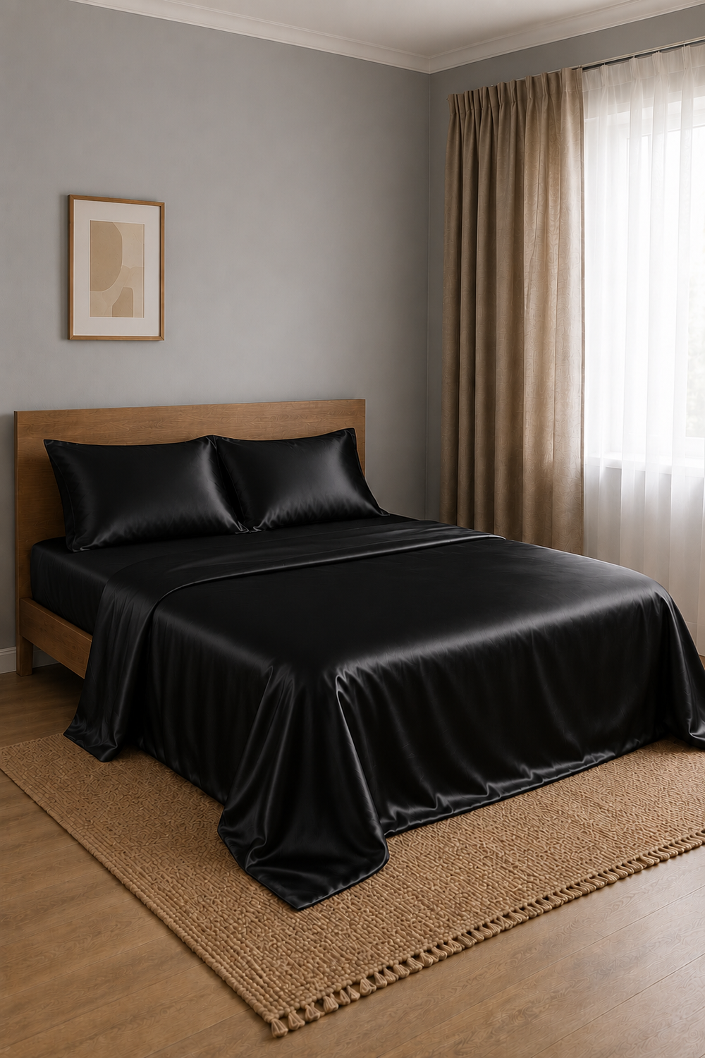 Parure de lit Olyssia – 100 % soie de mûrier – Noir
