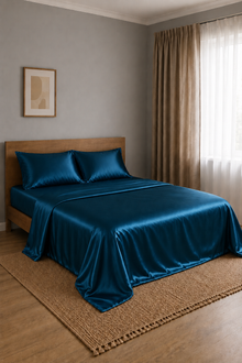 Parure de lit Olyssia – 100 % soie de mûrier – Bleu foncé
