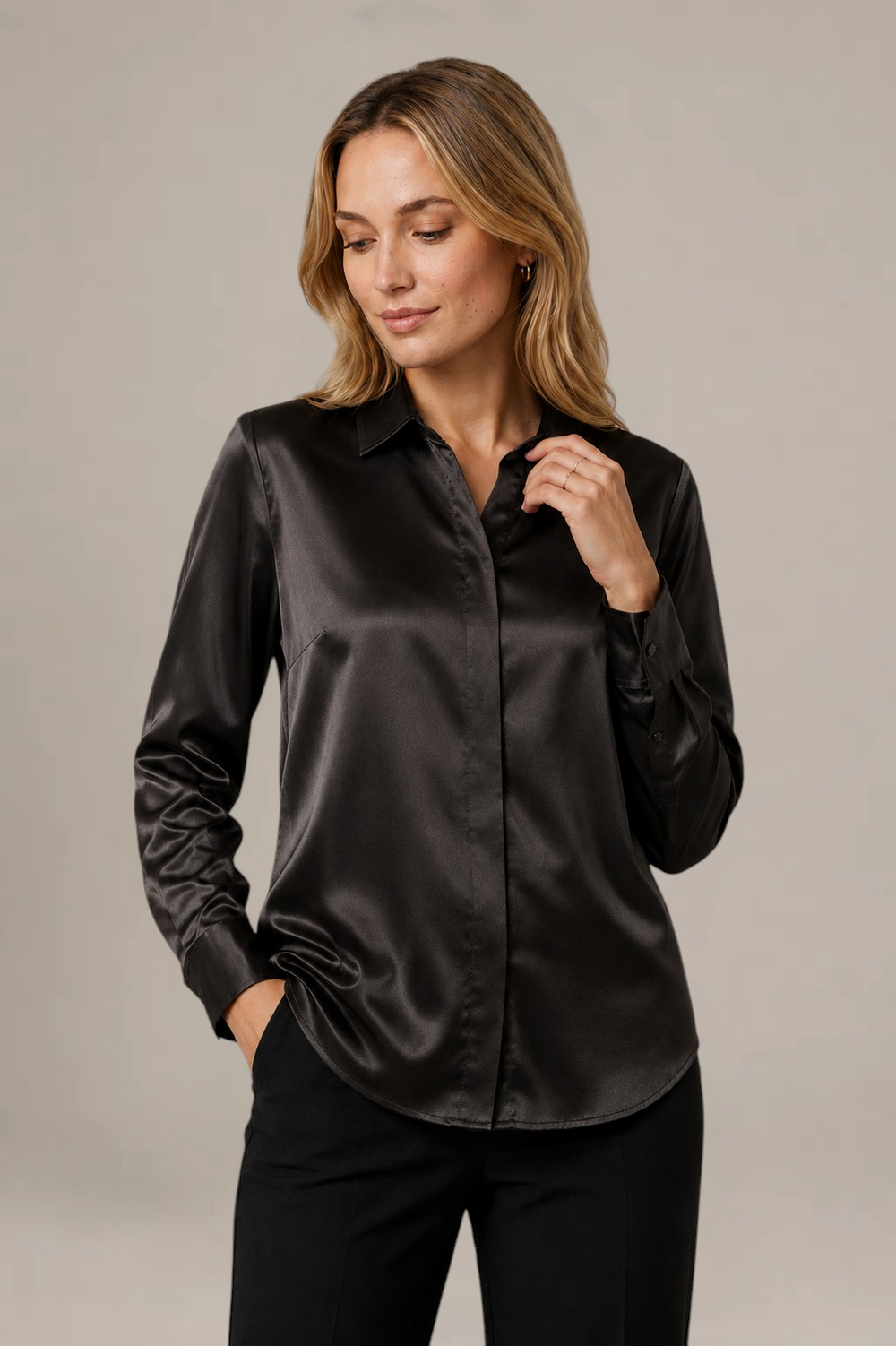 Chemise Épure - 100 % soie de mûrier - Noir