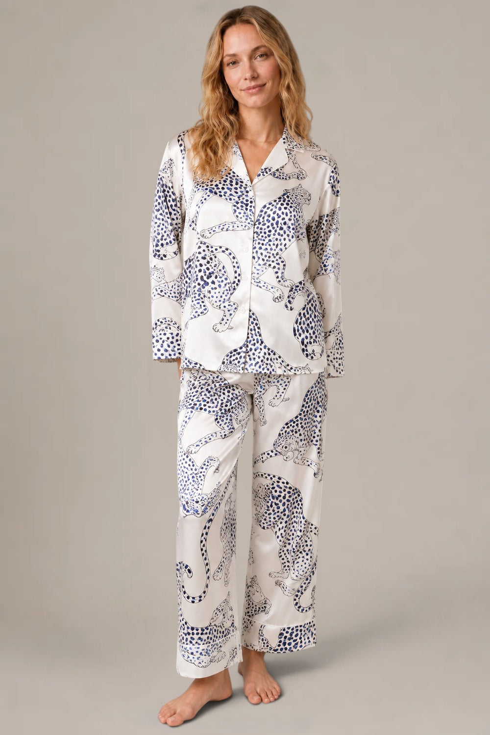 Pyjama Élise - 100 % soie de mûrier - Ivoire léopard