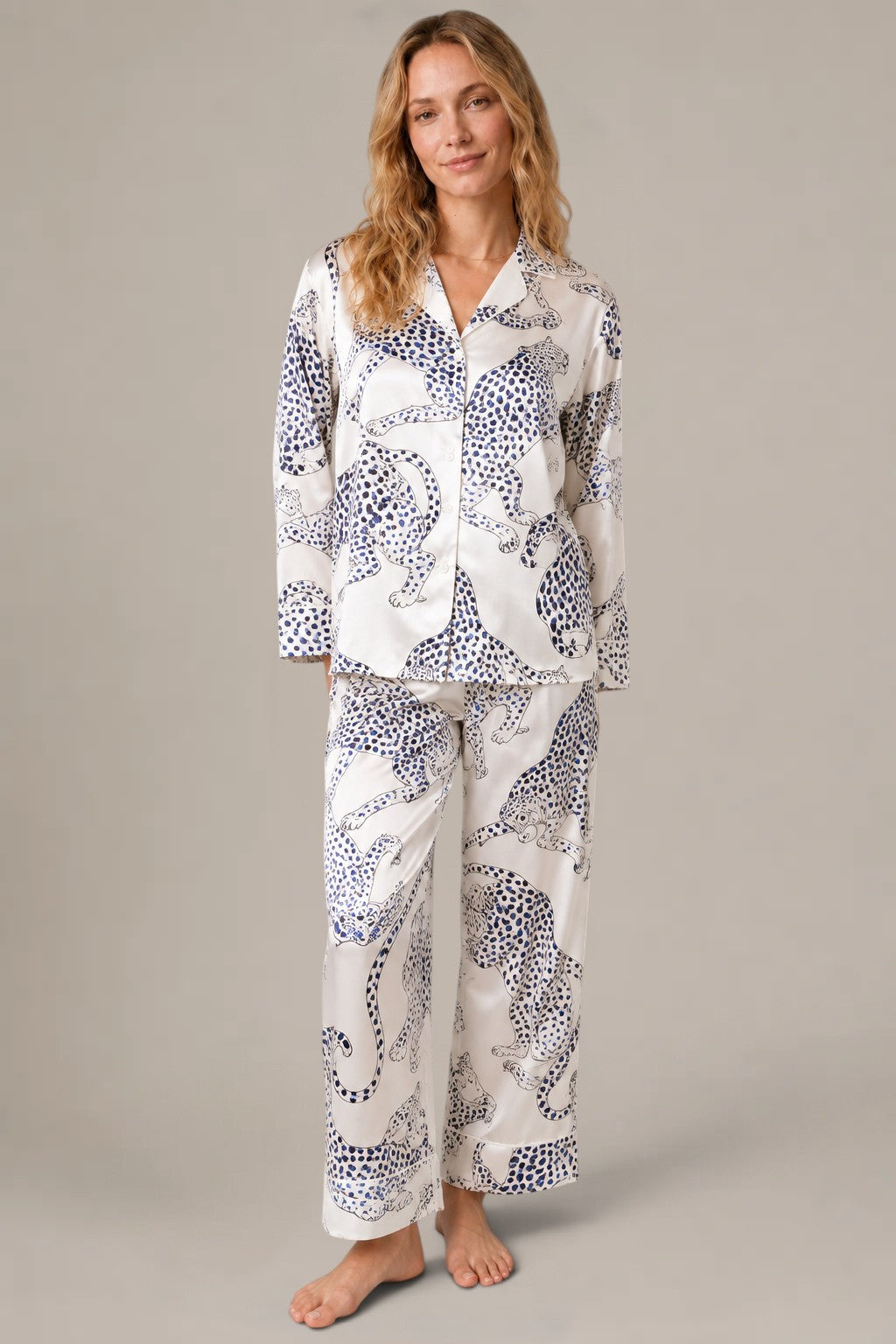 Pyjama Élise - 100 % soie de mûrier - Ivoire léopard