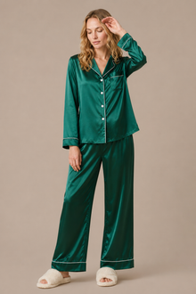 Pyjama Éliana – 100 % soie de mûrier – Vert