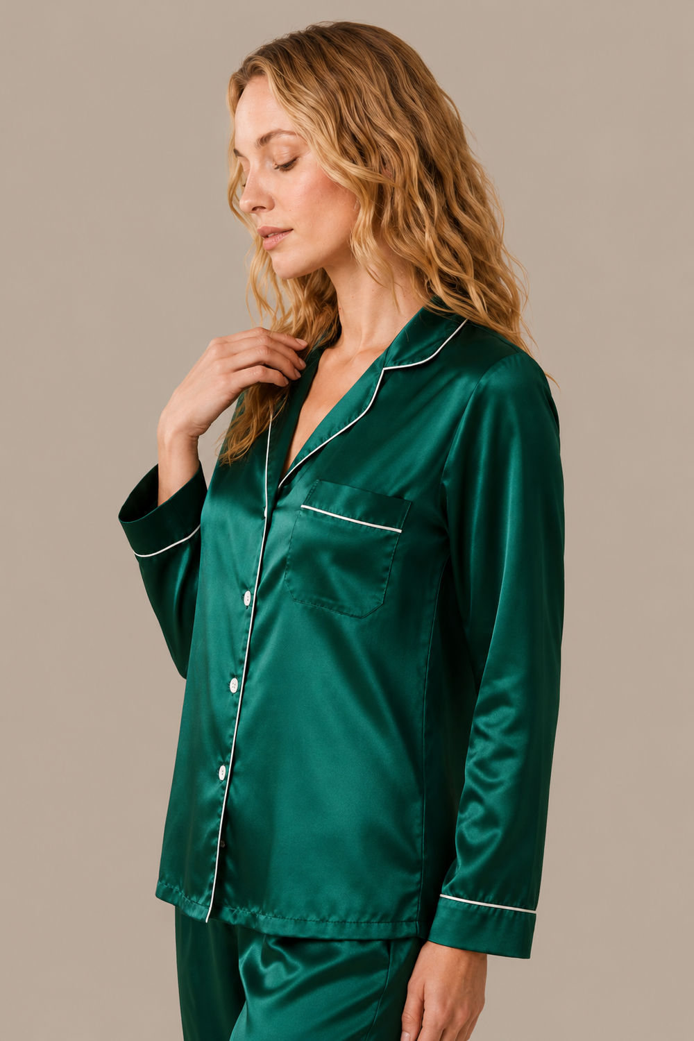 Pyjama Éliana – 100 % soie de mûrier – Vert
