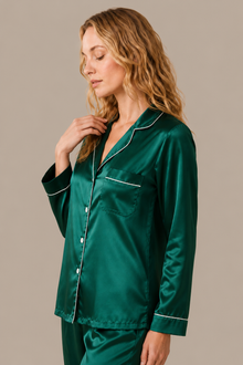 Pyjama Éliana – 100 % soie de mûrier – Vert