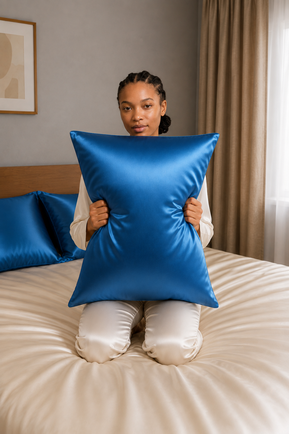 Lot Velina de 4 taies d’oreiller – 100 % soie de mûrier – Bleu