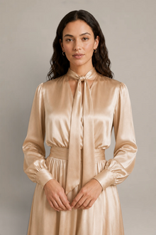 Robe Aurélia – 100 % soie de mûrier – Champagne