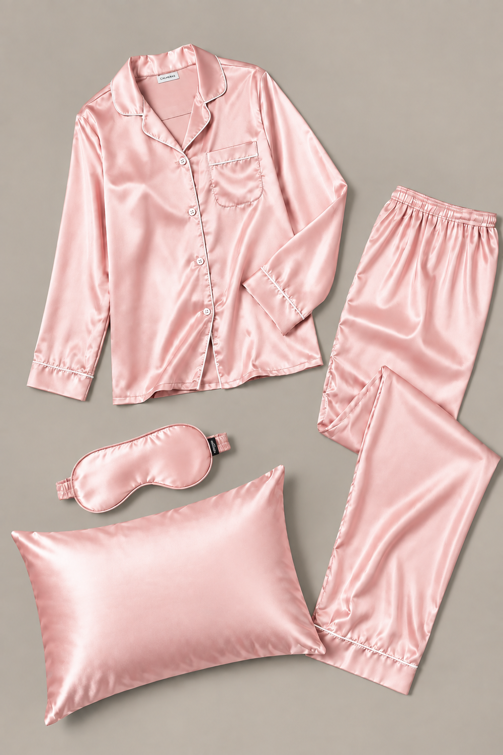 Coffret Nuit Vélisia – Pyjama, masque & taie d’oreiller – 100 % soie de mûrier – Rose