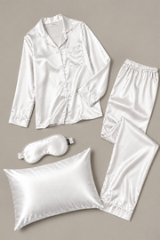 Coffret Nuit Vélisia – Pyjama, masque & taie d’oreiller – 100 % soie de mûrier – Ivoire