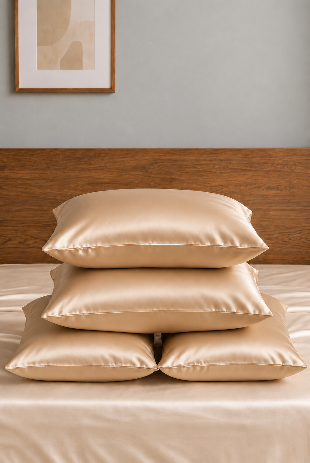 Lot Velina de 4 taies d’oreiller – 100 % soie de mûrier – Champagne