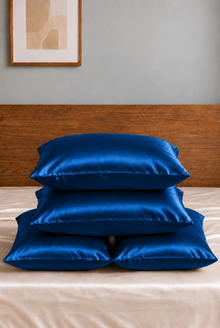 Lot Velina de 4 taies d’oreiller – 100 % soie de mûrier – Bleu
