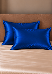 Parure de lit Olyssia – 100 % soie de mûrier – Bleu foncé