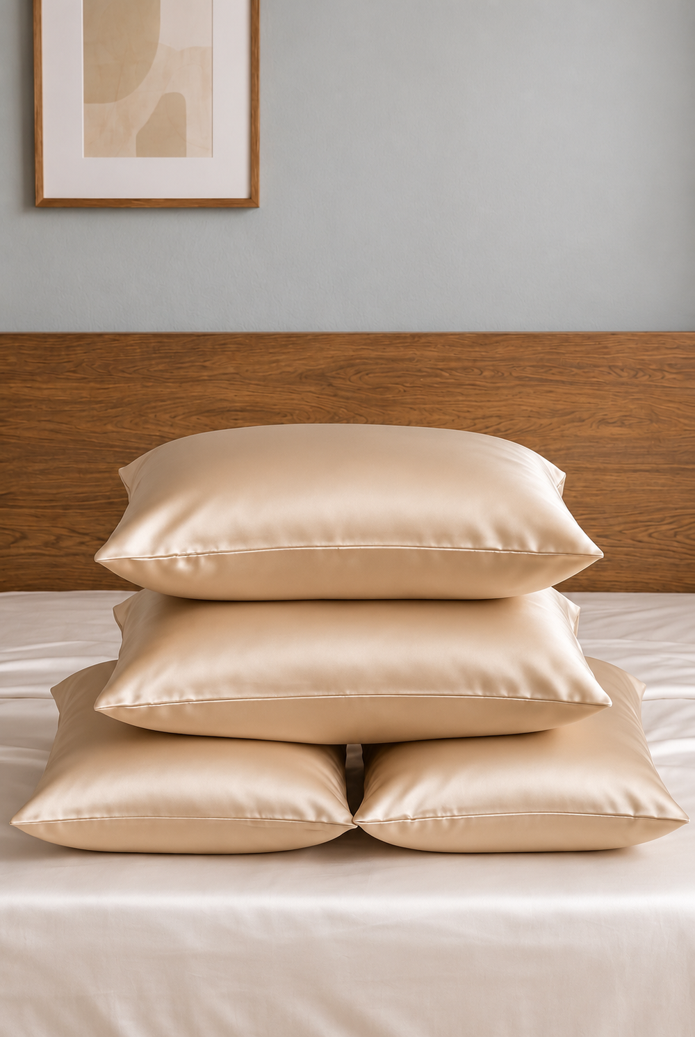 Lot Velina de 4 taies d’oreiller – 100 % soie de mûrier – Beige