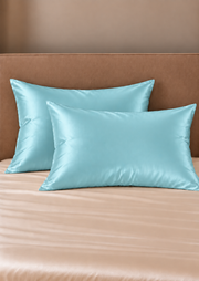 Parure de lit Olyssia – 100 % soie de mûrier – Bleu riviera