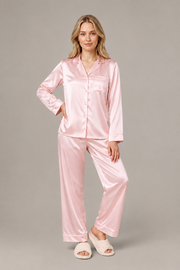 Coffret Nuit Vélisia – Pyjama, masque & taie d’oreiller – 100 % soie de mûrier – Rose