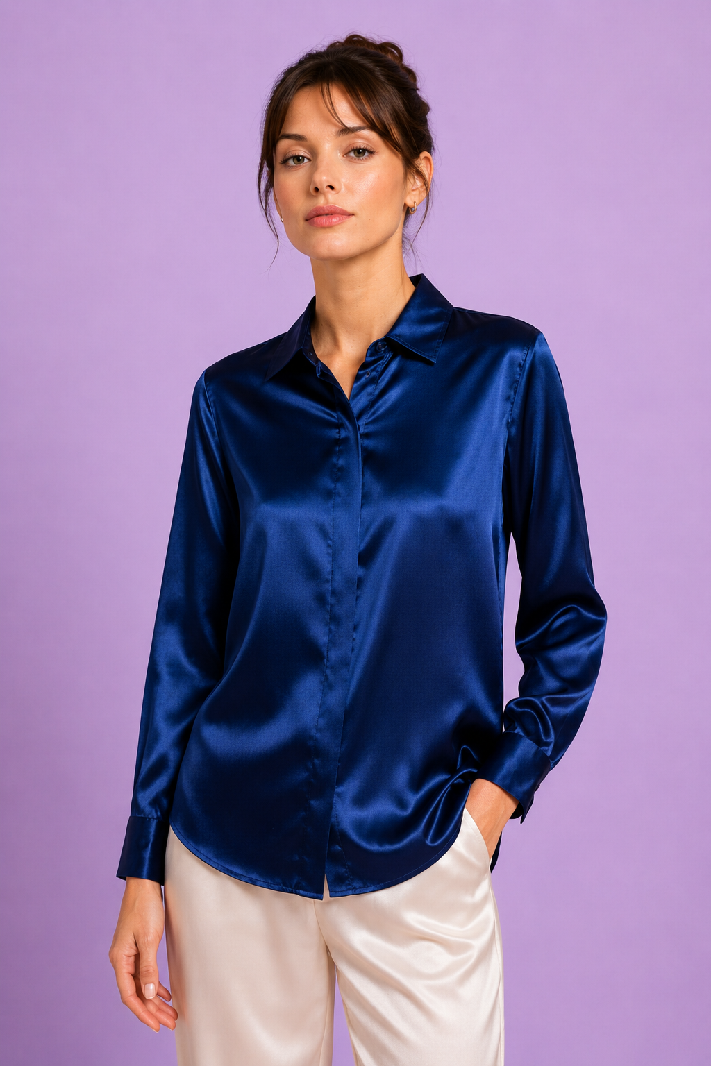 Chemise Max — 100 % soie de mûrier - Marine