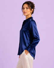 Chemise Max — 100 % soie de mûrier - Marine